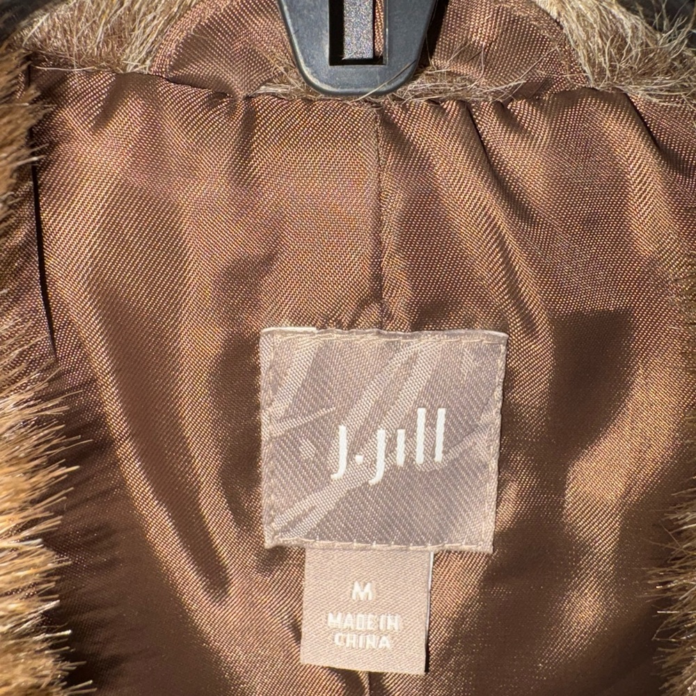 J. Jill Faux Fur Vest Women’s Medium Brown Plush Lined Boho Winter Luxury - Picture 3 of 7